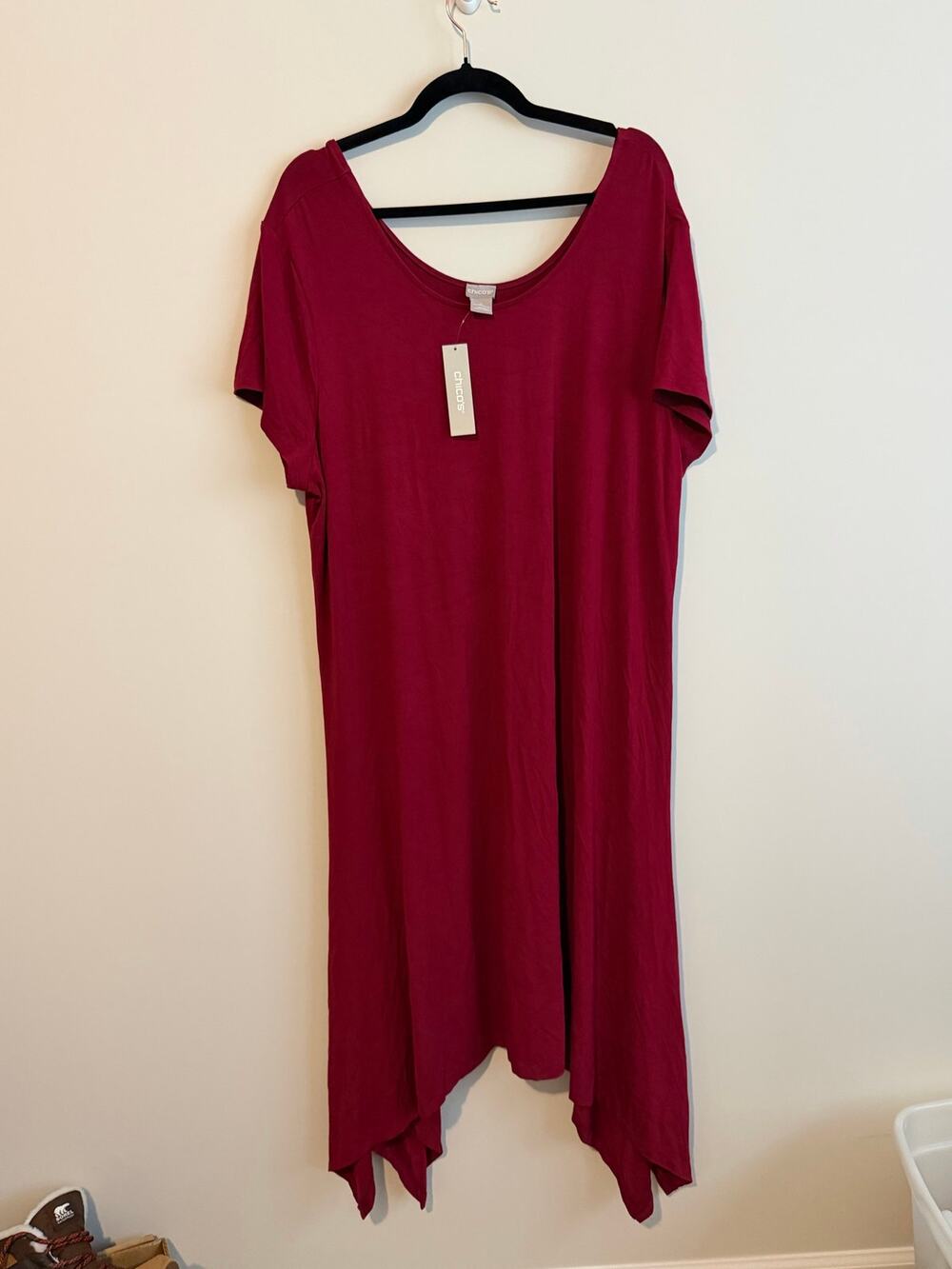 Chico’s Midi Dress Hanky Hem Dress Mulberry Red Size 4/XXL NWT